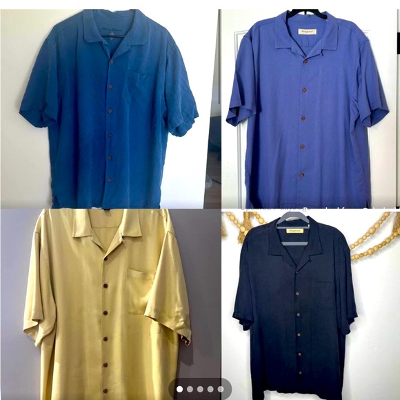 4 Tommy Bahama silk button up shirts. Blue, light blue, black and yellow. Sz. XL - Picture 1 of 1